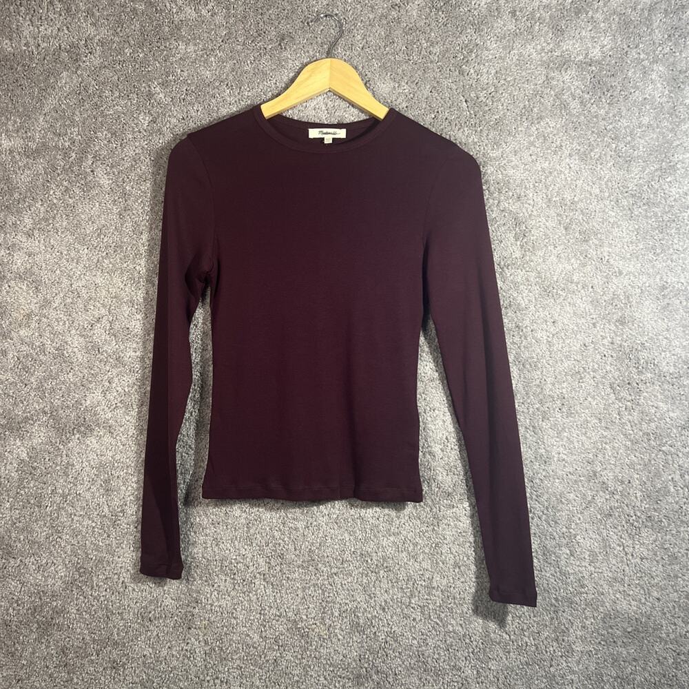 Madewell Womens XXS Burgundy Long Sleeve Crew Neck Cotton T Shirt Tee Casual NWT